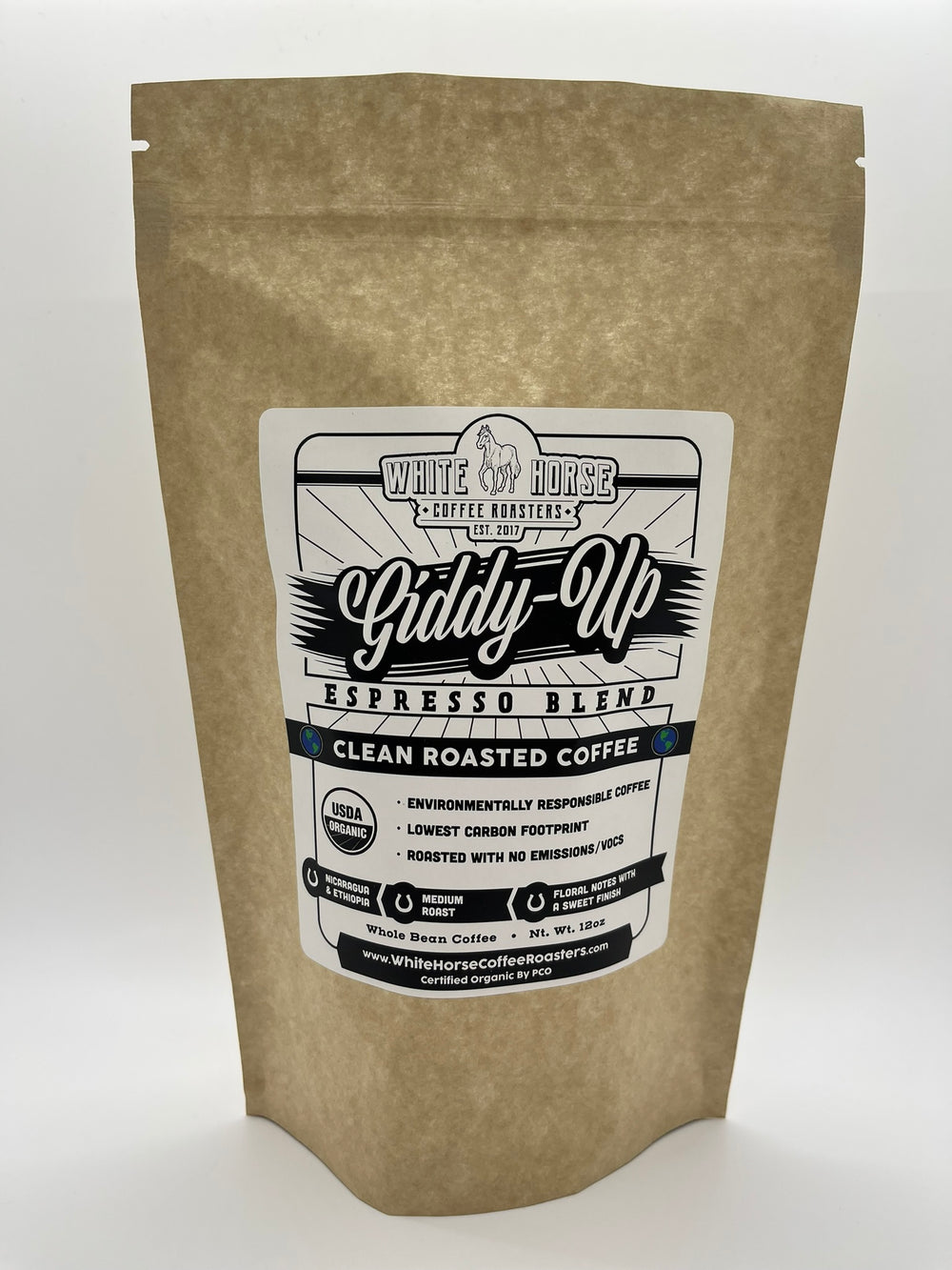 Giddy Up Espresso Blend Gourmet - Indulge in the luxury of coffee cafe franchise quality with each sip, brought to you by White Horse Coffee Roasters.