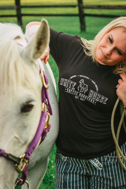 White Horse T-Shirt Exclusive - Perfect for coffee enthusiasts, this merch makes for the ultimate gift from White Horse Coffee Roasters.