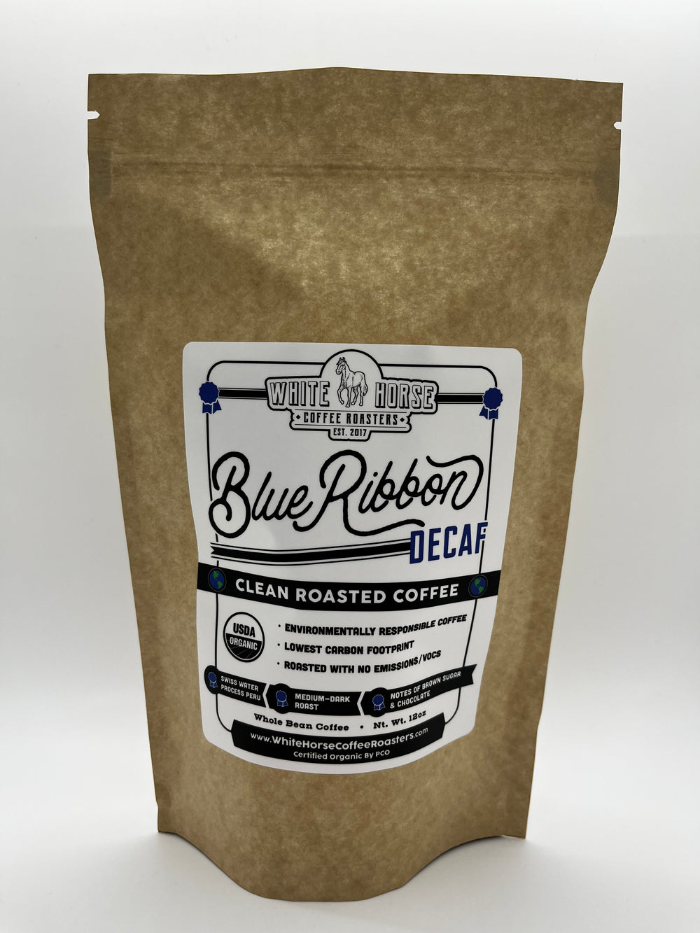 Blue Ribbon Decaf Gourmet - Indulge in the luxury of coffee cafe franchise quality with each sip, brought to you by White Horse Coffee Roasters.