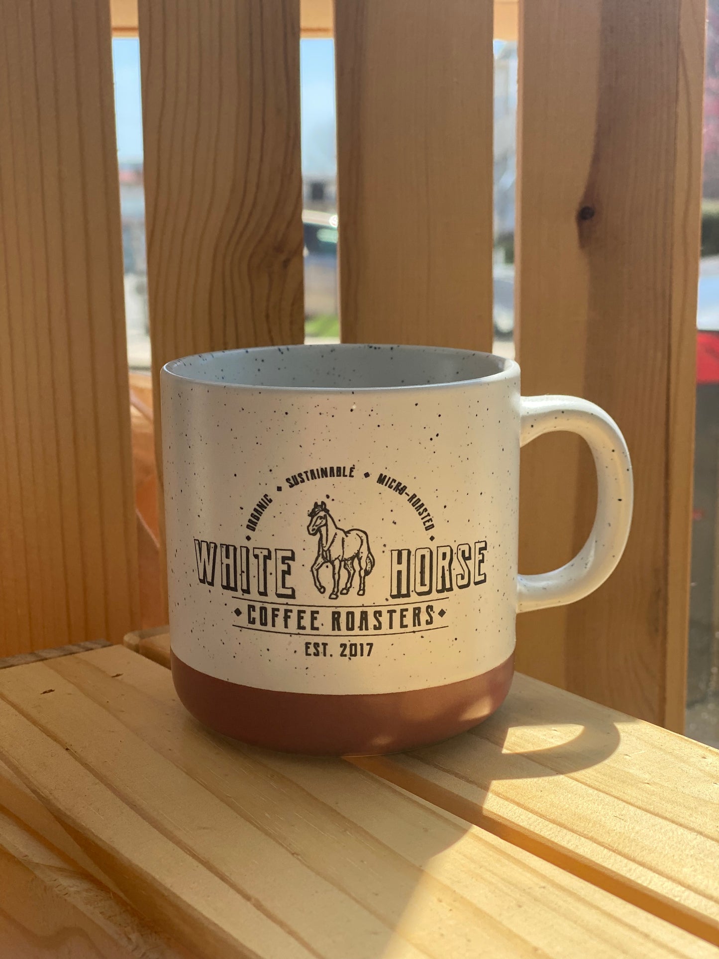 White Horse Terracotta Mug Premium - Sip in style with our coffee shop franchise-branded mugs, perfect for your morning brew, from White Horse Coffee Roasters.